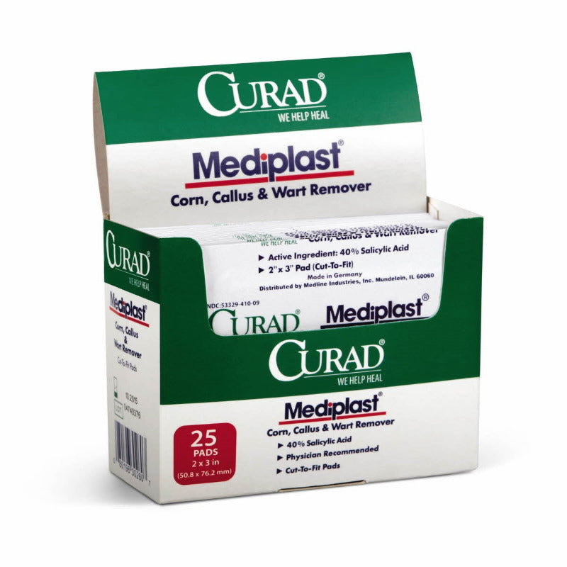 Curad Mediplast Corn Callus Wart Remover Pads 2" x 3" 25 ct