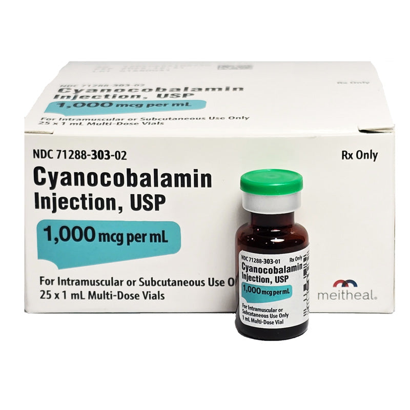 Vitamin B12 Injection Cyanocobalamin Shot 1000 mcg Multiple Dose 1 mL Vials x 25/Tray (Rx)