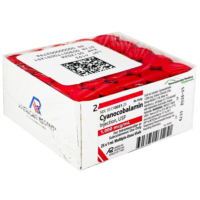 Vitamin B12 Injection Cyanocobalamin 1000 mcg/mL 25/Pack (Rx)