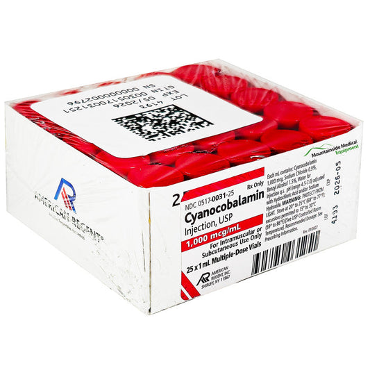 Vitamin B12 Injection Cyanocobalamin 1000 mcg/mL 25/Pack (Rx)