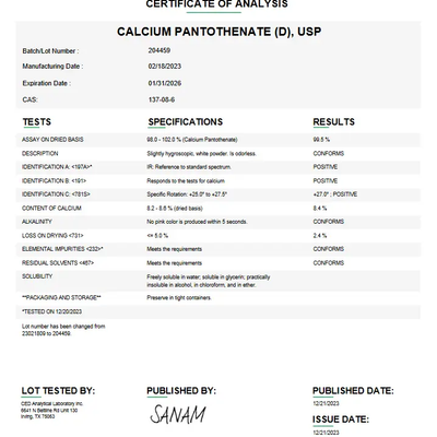 D-Calcium Pantothenate USP For Compounding (API)