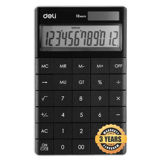 Deli W1589P Modern Compact Calculator 12-Digit, Black - Color May Vary