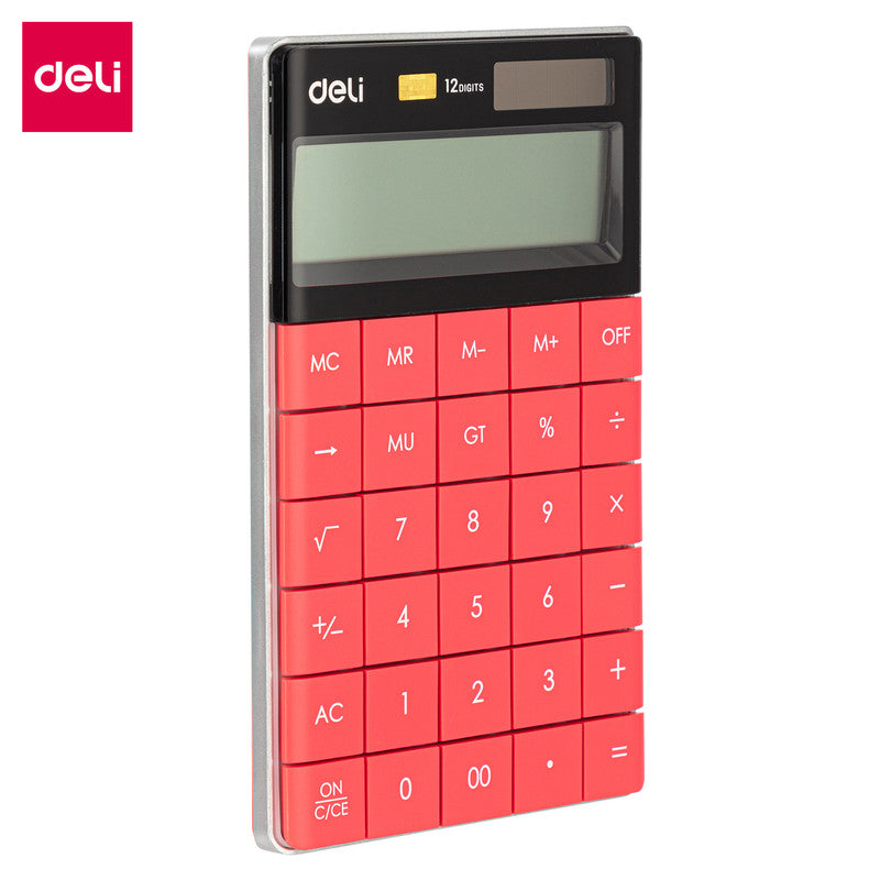 Deli W1589 Modern Compact Calculator 12-Digit, Red - Color May Vary