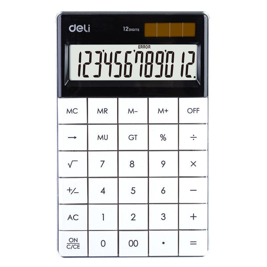 Deli W1589 Modern Compact Calculator 12-Digit, White - Color May Vary