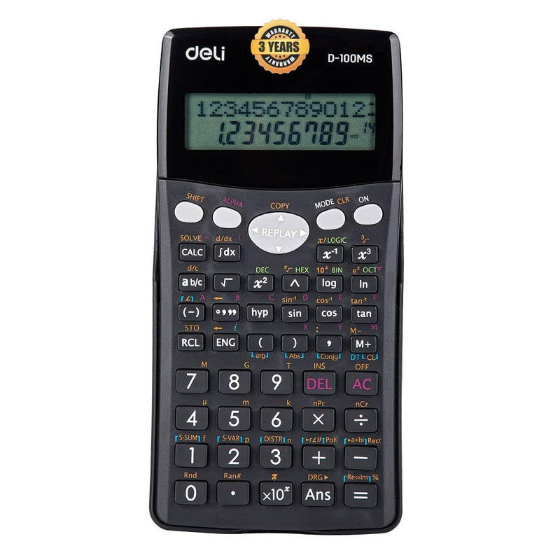 Deli WD-100MS Scientific Calculator, Grey, LCD Display, 300 Functions - Color May Vary