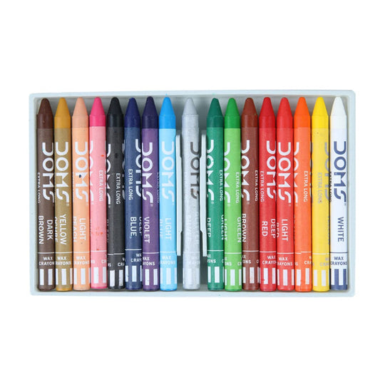 Doms Non-Toxic Extra Long Wax Crayon Set In Cardboard Box - 16 Assorted Shades