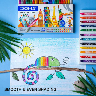 Doms Non-Toxic Extra Long Wax Crayon Set In Cardboard Box - 16 Assorted Shades