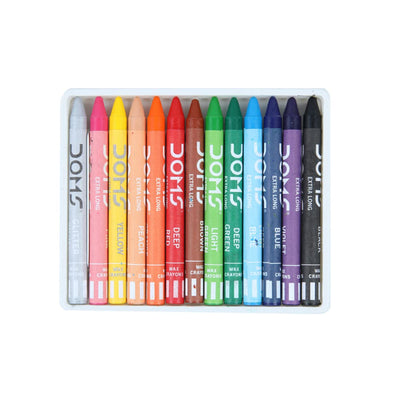 Doms Non-Toxic Extra Long Wax Crayon Set In Cardboard Box - 12 Assorted Shades