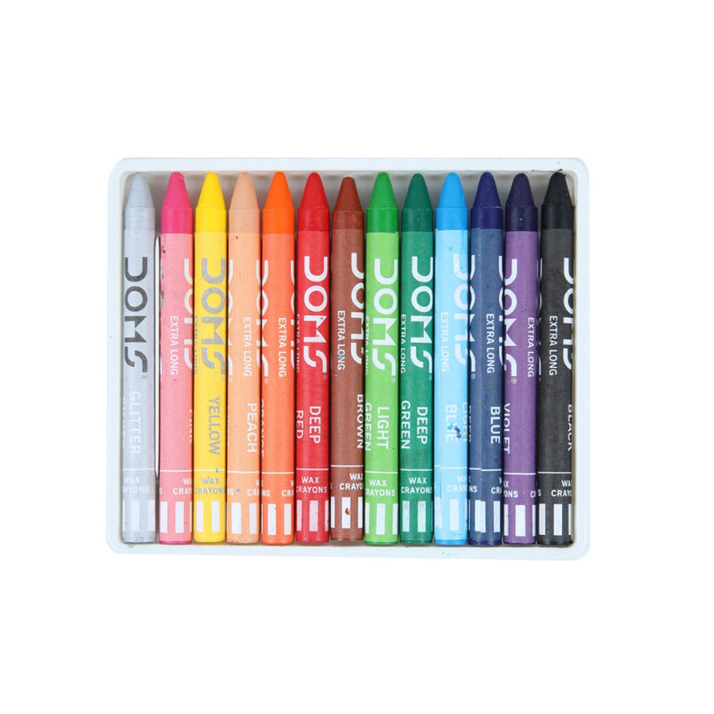 Doms Non-Toxic Extra Long Wax Crayon Set In Cardboard Box - 12 Assorted Shades