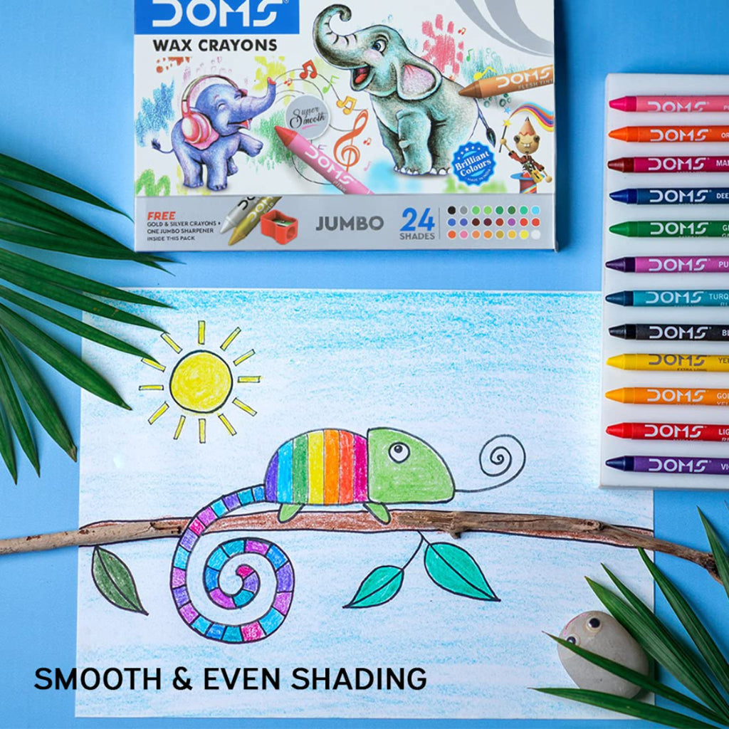 Doms Non-Toxic Extra Long Wax Crayon Set In Cardboard Box - 12 Assorted Shades
