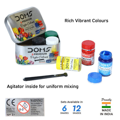 Doms Premium Poster Colours 6 Shades 15 Ml With 1 Agitator