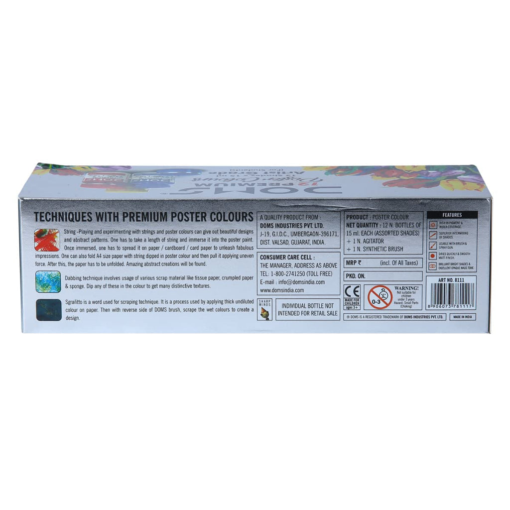 Doms Premium Poster Colour 12 Shades- Assorted (8111)