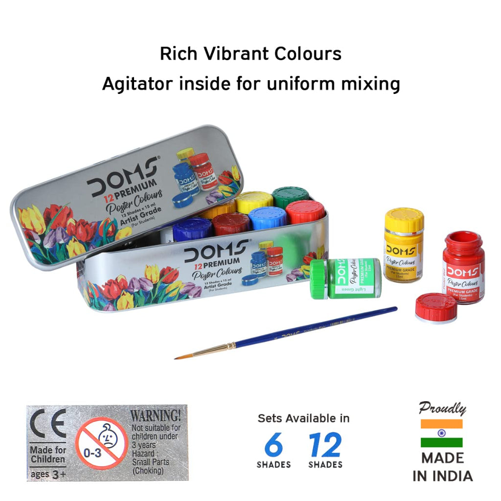 Doms Premium Poster Colour 12 Shades- Assorted (8111)