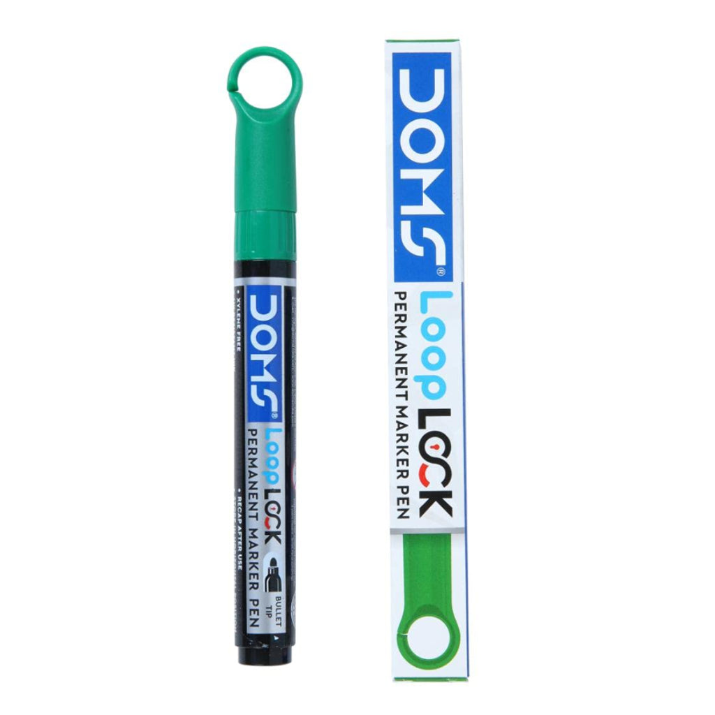Doms Refilo Non-Toxic Hi-Tech Refillable Loop Lock Permanent Marker Pens (Green)