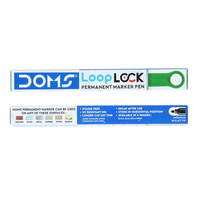 Doms Refilo Non-Toxic Hi-Tech Refillable Loop Lock Permanent Marker Pens (Green)