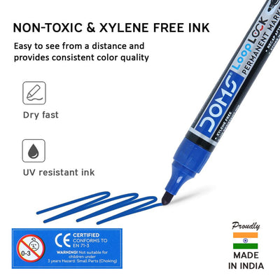 Doms Refilo Non-Toxic Hi-Tech Refillable Loop Lock Permanent Marker Pens