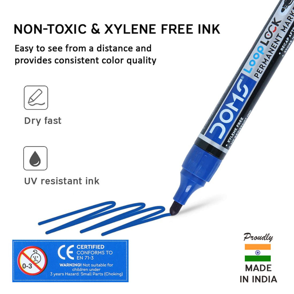 Doms Refilo Non-Toxic Hi-Tech Refillable Loop Lock Permanent Marker Pens
