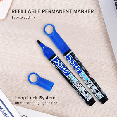 Doms Refilo Non-Toxic Hi-Tech Refillable Loop Lock Permanent Marker Pens