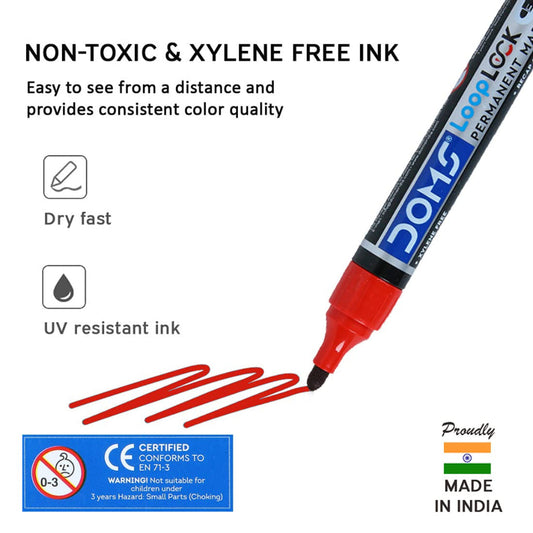 Doms Refilo Non-Toxic Hi-Tech Refillable Loop Lock Permanent Marker Pens