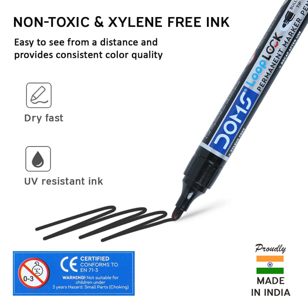 Doms Refilo Non-Toxic Hi-Tech Refillable Loop Lock Permanent Marker Pens