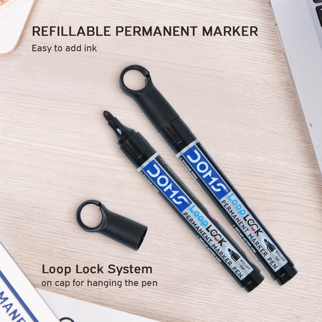 Doms Refilo Non-Toxic Hi-Tech Refillable Loop Lock Permanent Marker Pens