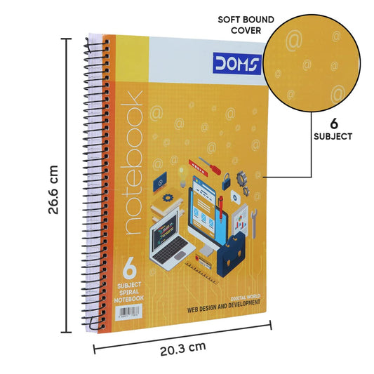 Doms 57GSM 6 Subject Ruled Digital World Series Notebook - 300 Pages, Pack of 1