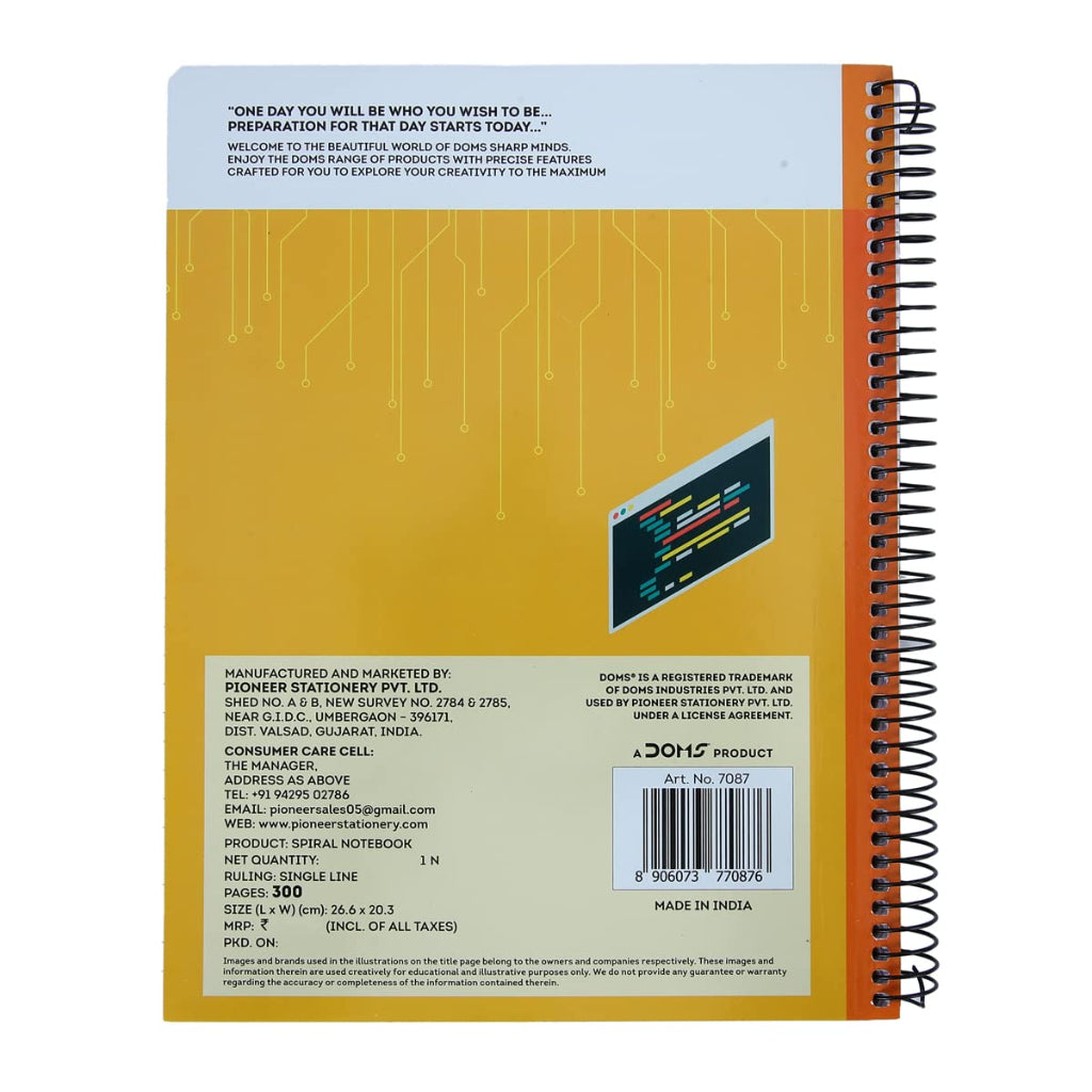 Doms 57GSM 6 Subject Ruled Digital World Series Notebook - 300 Pages, Pack of 1