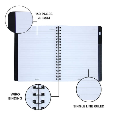 Doms 70GSM 1 Subject Ruled Wiro Binding Notebook - 160 Pages, Pack of 1