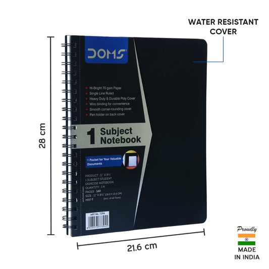 Doms 70GSM 1 Subject Ruled Wiro Binding Notebook - 160 Pages, Pack of 1