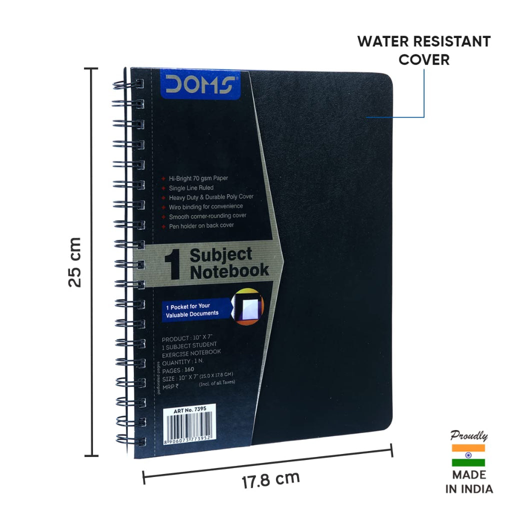 Doms 70GSM 1 Subject Ruled Wiro Binding Notebook - 160 Pages, Pack of 1