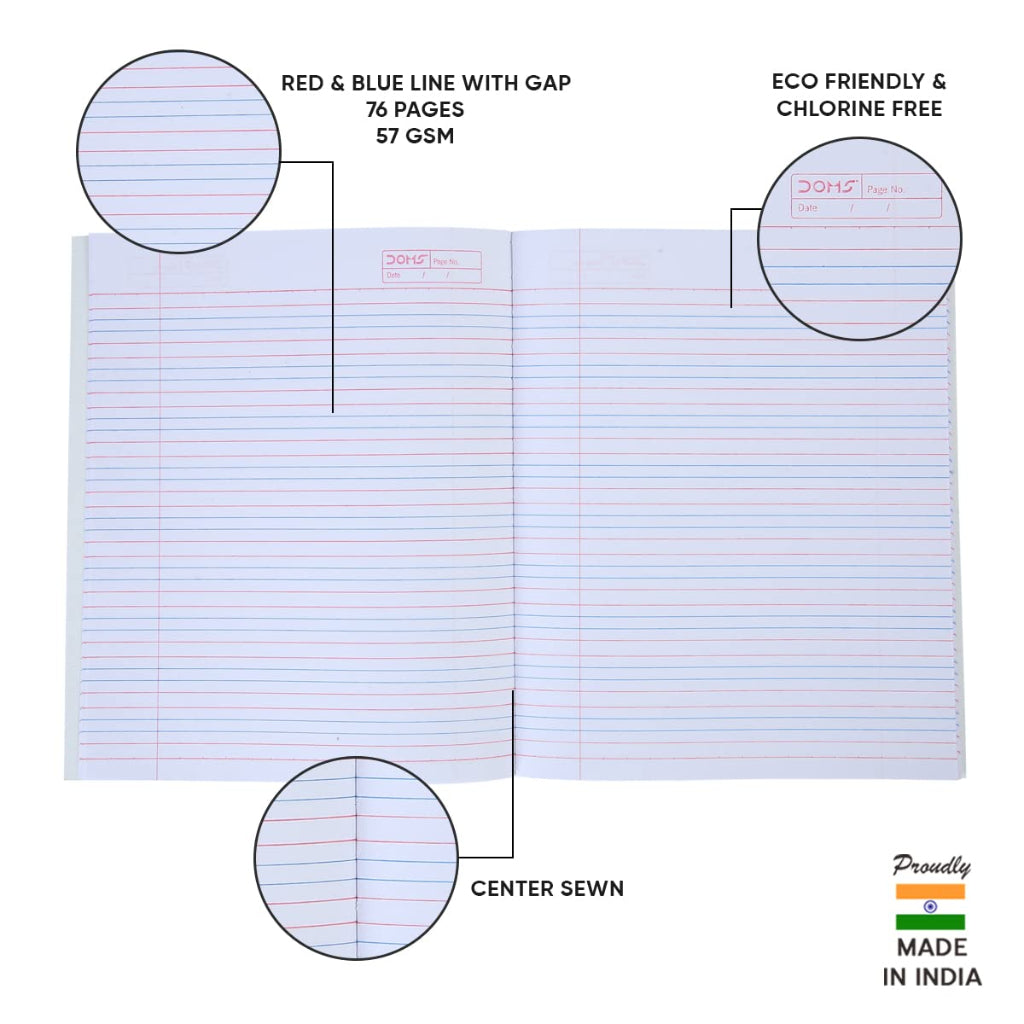 Doms Brown Cover Notebook - Red & Blue With Gap