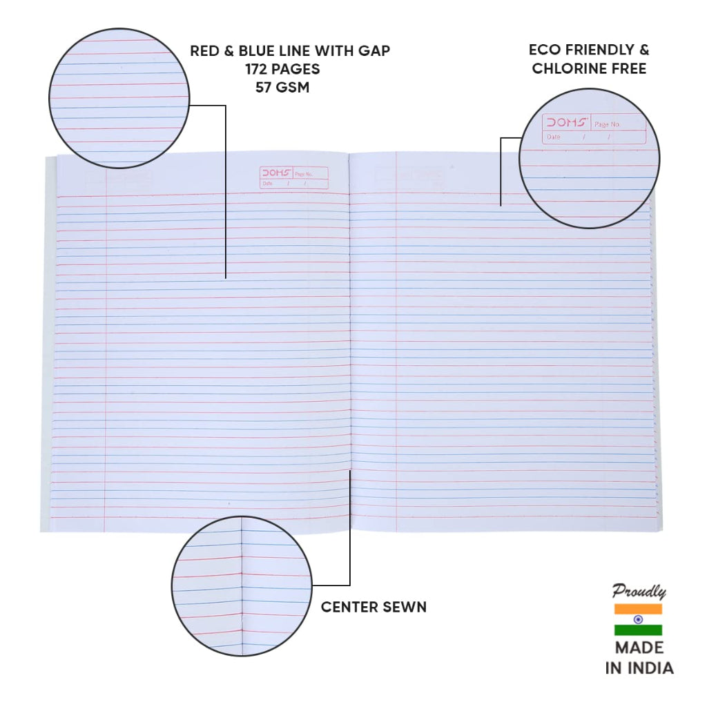 Doms Brown Cover Notebook - Red & Blue With Gap