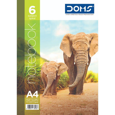 Doms 70GSM A4 6 Sub Single Line Book Spiral Bound Wildlife Animals Series Exercise Note Book - 300 Pages, Pack of 1
