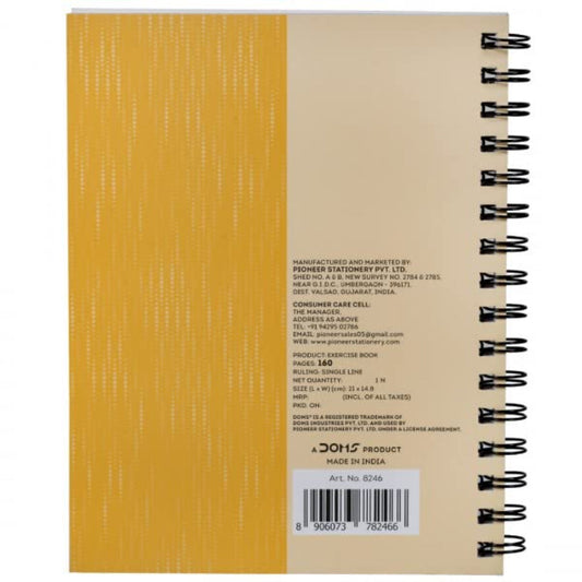 Doms 70GSM A5 Single Line Book Wiro Bound Xlumia Series Wiro Notebook - 160 Pages, Pack of 1