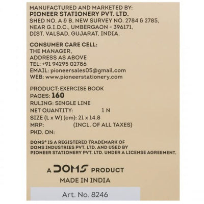Doms 70GSM A5 Single Line Book Wiro Bound Xlumia Series Wiro Notebook - 160 Pages, Pack of 1