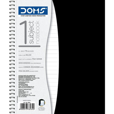 Doms 70GSM Unruled 1 Subject Wiro Binding Notebook - 160 Pages, Pack of 1