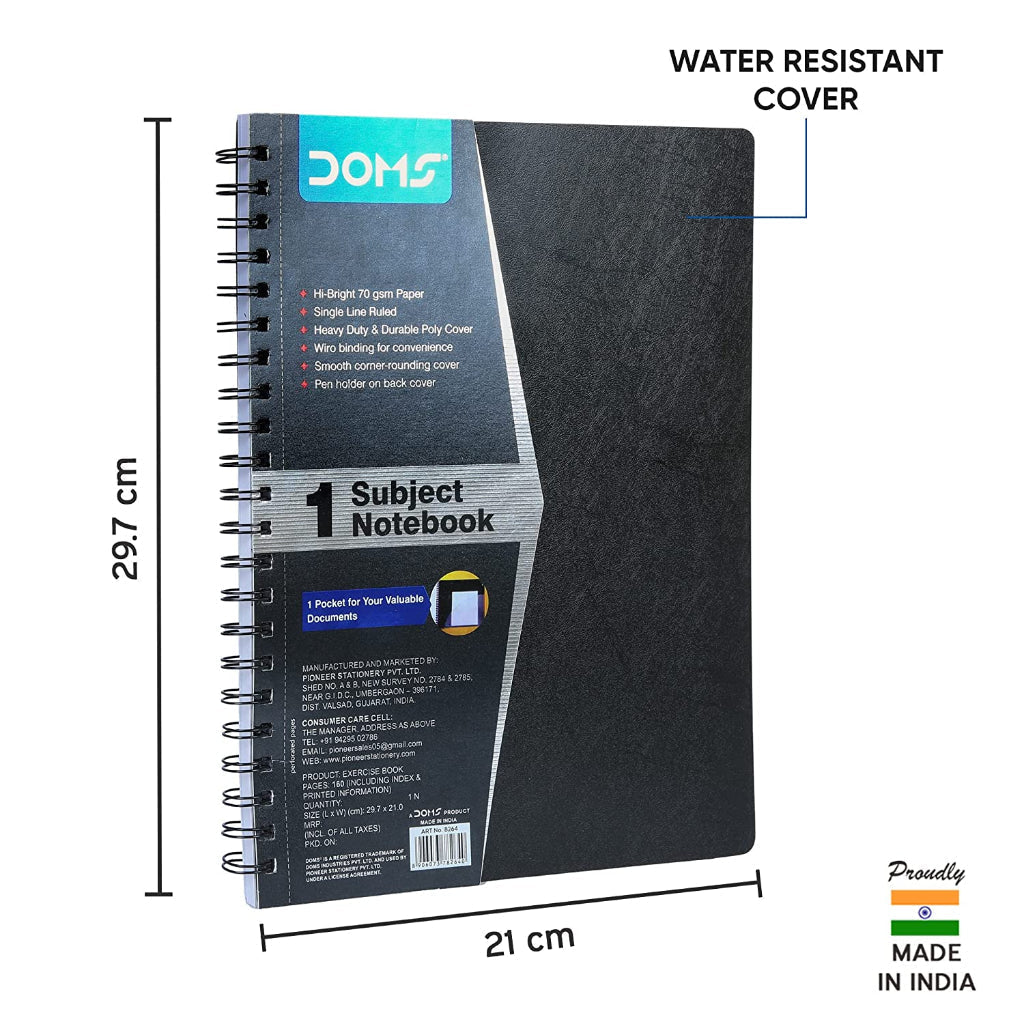 Doms 70GSM Unruled 1 Subject Wiro Binding Notebook - 160 Pages, Pack of 1