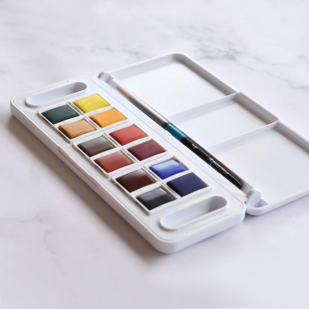Daler Rowney Aquafine Watercolour Travel Set With Brush (Multicolour- 12 Half Pans)