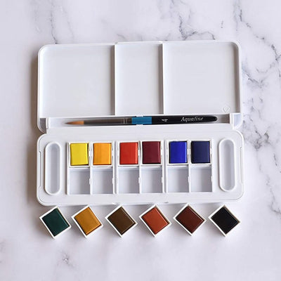 Daler Rowney Aquafine Watercolour Travel Set With Brush (Multicolour- 12 Half Pans)