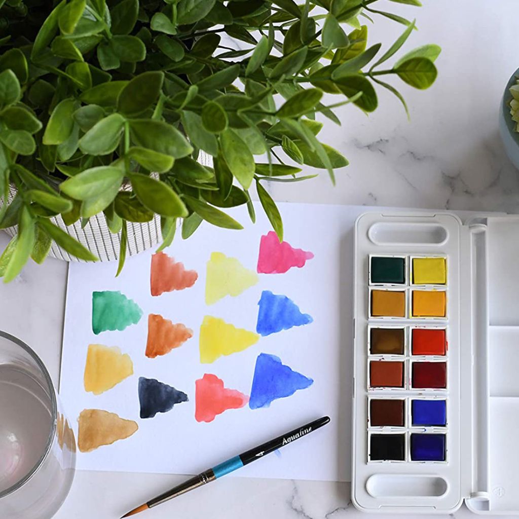 Daler Rowney Aquafine Watercolour Travel Set With Brush (Multicolour- 12 Half Pans)