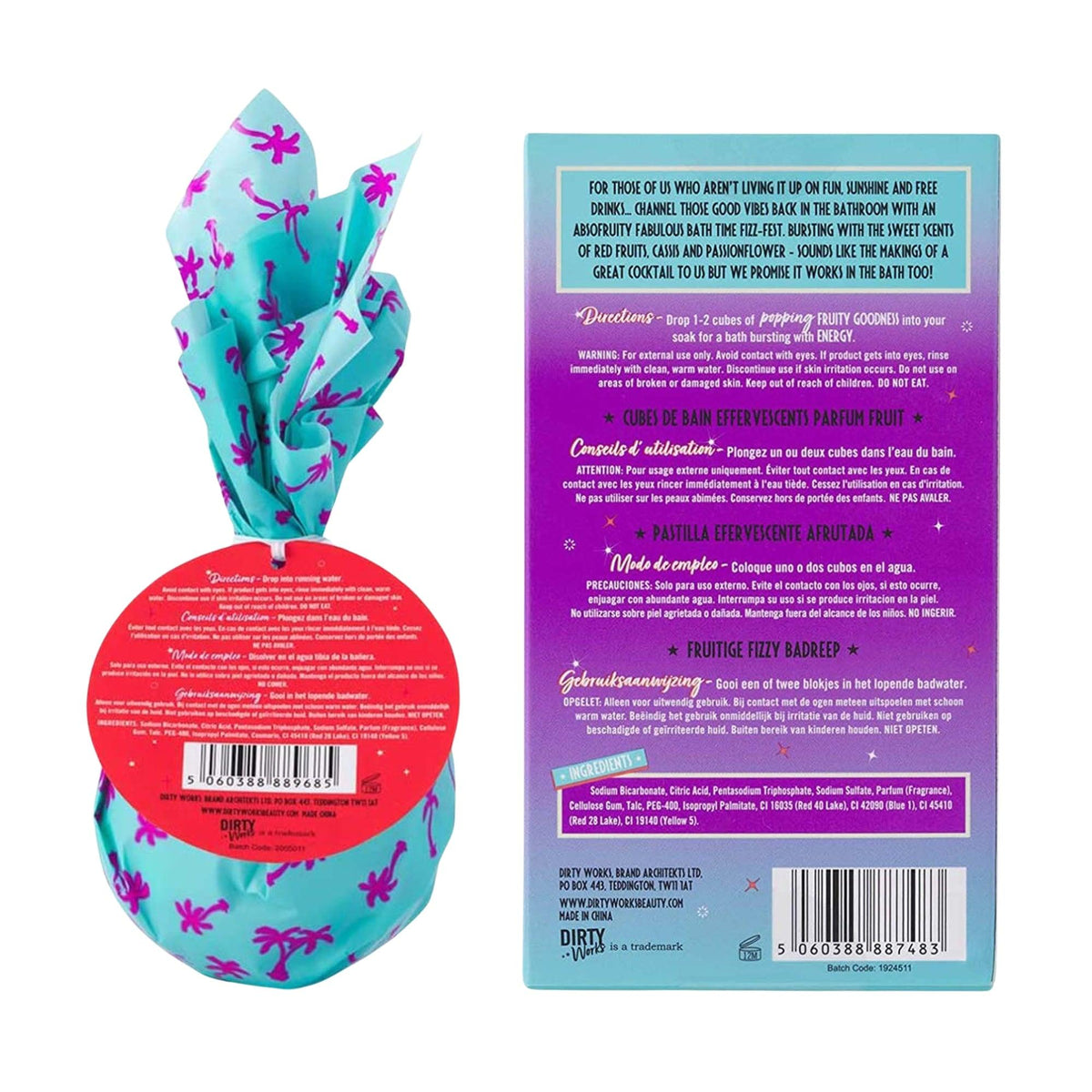 Dirty Works Coco-Bango Coconut Bath Bomb & Cube Tropicana Fruity Bath Bomb Bar | Bath Bomb Duo | For Fun, Fizzy & Fragrant Bath Experience - Combo of 2