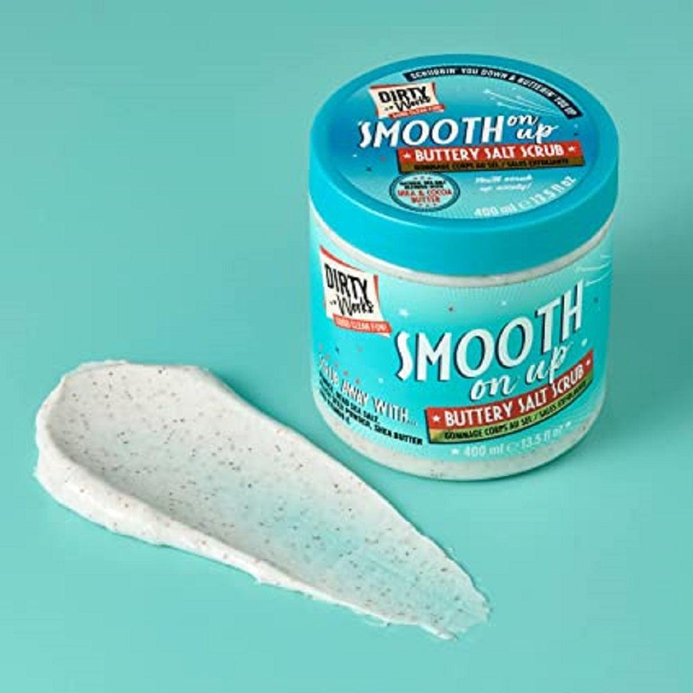 Dirty Works Smooth On Up Buttery Salt Scrub & Soak It Up Coconut Bath Soak | Exfoliationg Salt Scrub & Hydrating Coconut Bath Soak | For Smooth, Soft & Moisturized Skin - Combo of 2