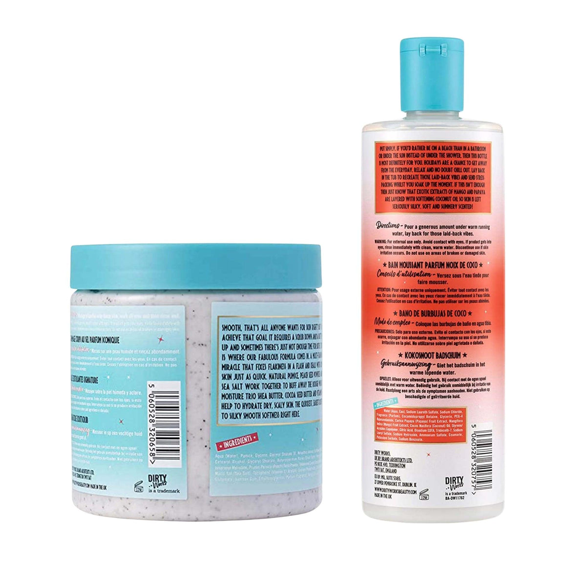 Dirty Works Smooth On Up Buttery Salt Scrub & Soak It Up Coconut Bath Soak | Exfoliationg Salt Scrub & Hydrating Coconut Bath Soak | For Smooth, Soft & Moisturized Skin - Combo of 2