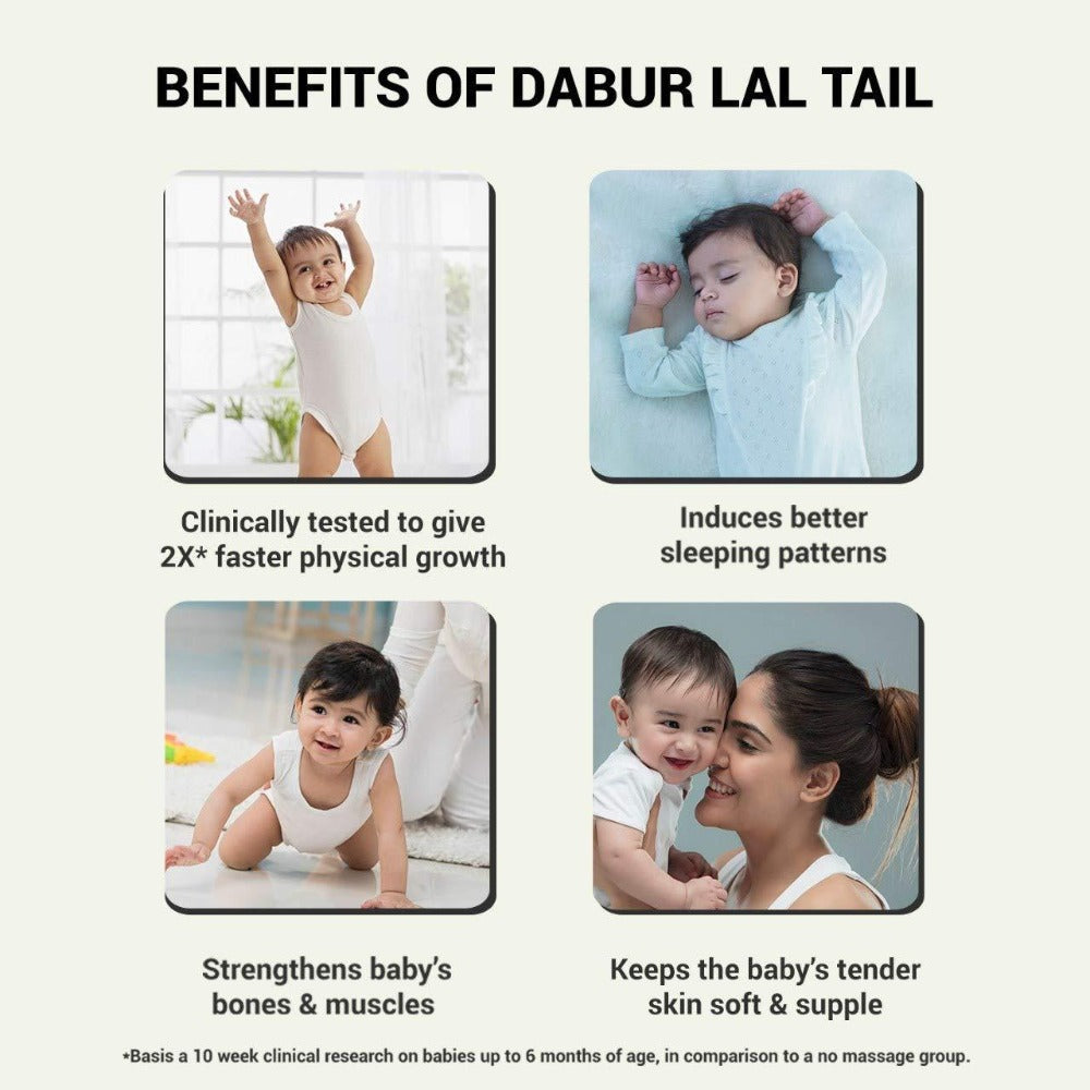 Dabur Lal Tail - Ayurvedic Baby Massage Oil For Baby's Bone, Muscle & Skin Health