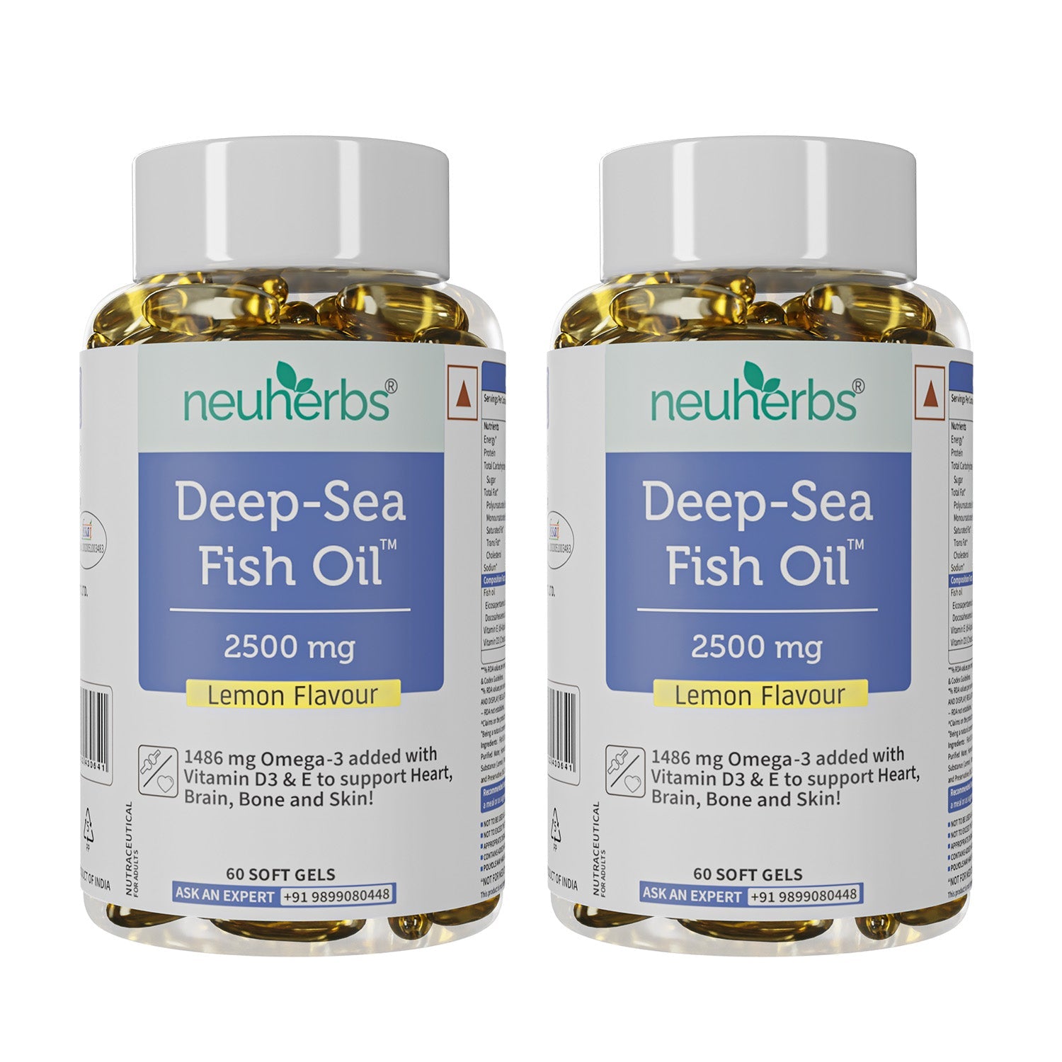 Deep Sea Fish Oil Capsules - 2500 mg Omega 3 (Lemon Flavored)