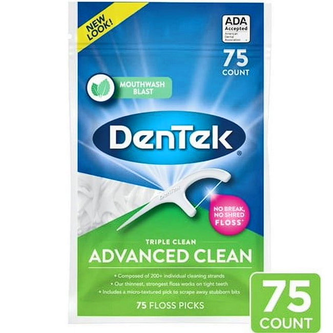 DenTek Triple Clean Dental Floss Picks with Mouthwash Blast Flavor 75/Bag