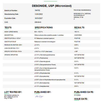 Desonide USP (Micronized) For Compounding (API)