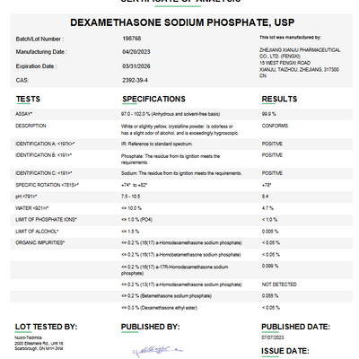 Dexamethasone Sodium Phosphate USP for Compounding (API)