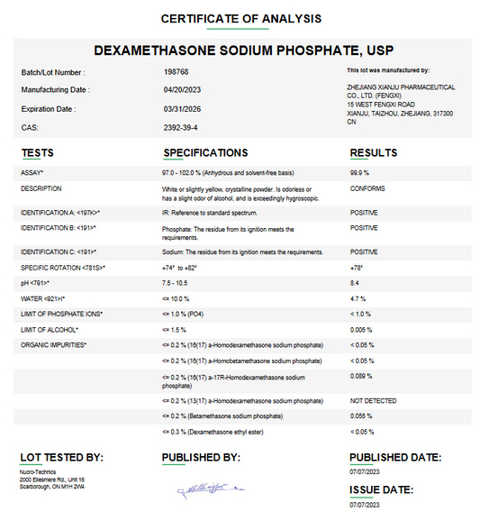 Dexamethasone Sodium Phosphate USP for Compounding (API)