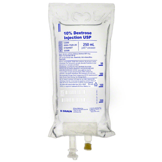 IV Bags Dextrose 10% Injection Solution 250 mL Excel Container
